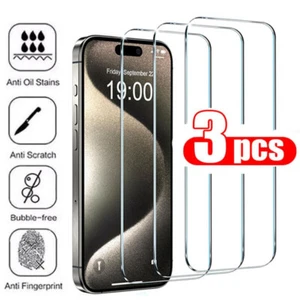 3X Tempered Glass Screen Protector For iPhone 15 14 13 12 11 Pro Max XS XR 8 LOT - Picture 1 of 7