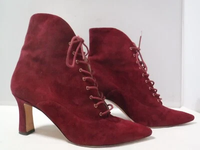 Nine West 复古灵感 CALLAH 勃艮第皮革维多利亚奶奶花边高跟鞋 9 — 第 1/4 张图片