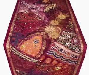 40" EXOTIC TEXTILE SEQUIN SARI TABLE LINEN RUNNER THROW TAPESTRY NEW HOME GIFT - Picture 1 of 8