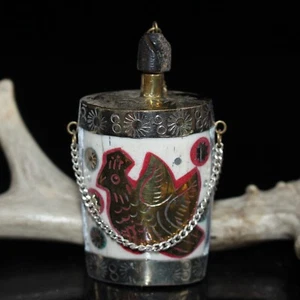 collection Chinese copper tibet silver inlay gems bird pattern snuff bottle - Picture 1 of 9