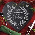Holly Wreath Family Name Year Heart Personalised Christmas Slate Placemat