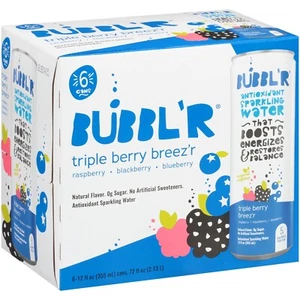 BUBBL'R Triple Berry Breez'r, Agua con gas antioxidante con cafeína natural - Imagen 1 de 4