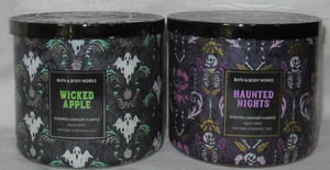 Bath & Body Works 3-wick Candle Lot of 2 Halloween HAUNTED NIGHTS & WICKED APPLE - Afbeelding 1 van 7