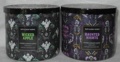 Bath & Body Works 3-wick Candle Lot of 2 Halloween HAUNTED NIGHTS & WICKED APPLE - Image 1 of 4