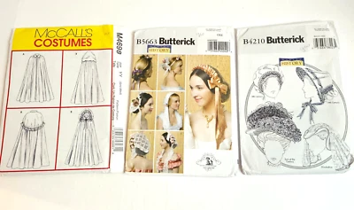 3 Hat Veil Cape Pattern Historical Costumes Butterick B4210 B5663 McCalls 4698 - Image 1 of 4
