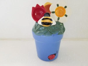 Ceramic Measuring Spoons in Flower Pot Bumble Bee Flower Design by Tender Heart - Picture 1 of 8