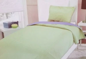 2 pc Melange Channel Stitch Celery/Lilac  Reversible Twin XL Quilt, Sham Set NIP - Picture 1 of 11