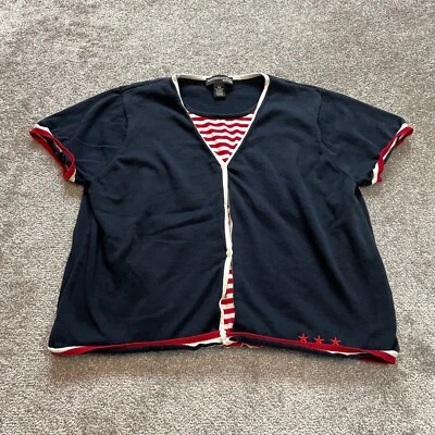 Norton McNaughton Sweater Short Sleeve Womens 2X Navy Blue Red Striped Combo Top - Image 1 of 4