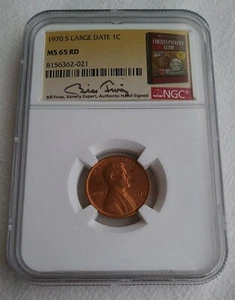 1970 S NGC MS 65 RD LARGE DATE LINCOLN CENT BILL FIVAZ VARIETY EXPERT SIGNATURE - Picture 1 of 4