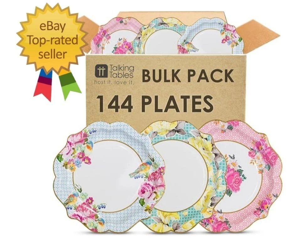 144 platos de papel desechables florales bonitos paquete a granel té de la tarde día de la madre” Foto 1 de 4