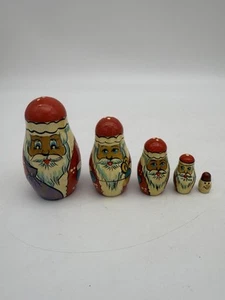Vtg Santa Nesting Dolls Set of 5 Hand Painted - Picture 1 of 7