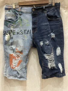 Men's FWRD DENIM Split Superstar Graffiti Short Size 34 Orange - Picture 1 of 6