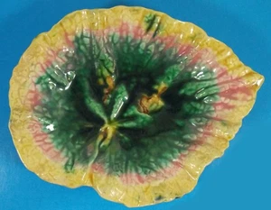 Antique Majolica GSH Begonia Leaf Plate Great Color & Condition. Good Mark - Picture 1 of 11