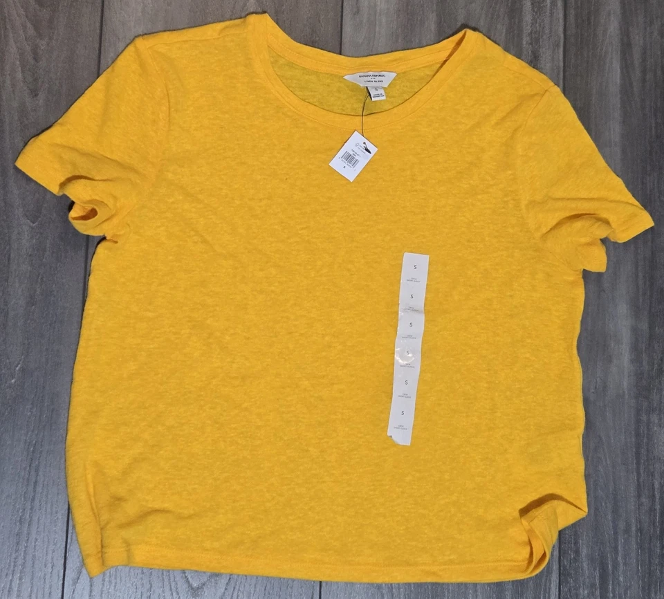 Nuevo con etiquetas - Top Banana Republic para mujer mezcla de lino cuello redondo amarillo brillante talla S Foto 1 de 1