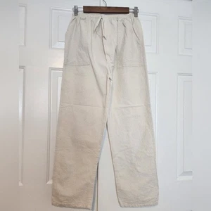 Cremefarbene Baumwolle Taschen Faux Reißverschluss gerades Bein Damen Hose Größe L - Bild 1 von 7