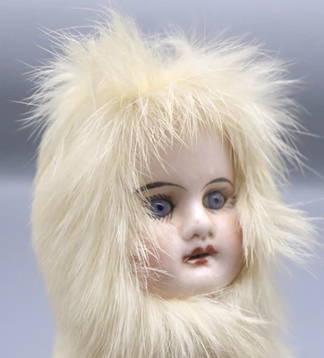 ❄️ Raro Muñeca Bisque Alemana Antigua - Ojos de Cristal Azul en Traje de Piel de Conejo Blanco 12 Foto 1 de 4