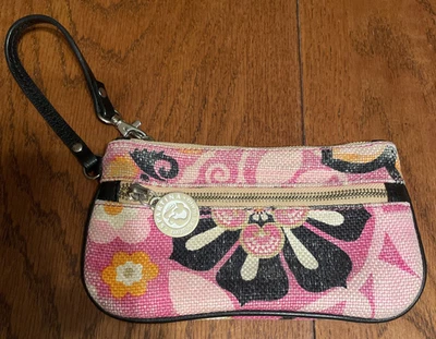 Bolso Muñequera Spartina 449 Cuero Lino Rosa, Blanco y Negro Patrón Ditsy. Foto 1 de 4