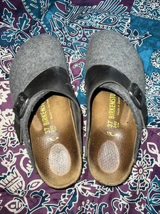 Birkenstock Basel Brown Gray Wool Felt Clogs Oiled Leather Buckle Size 7 (37) - Picture 1 of 9