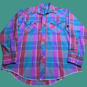 Wrangler Herren XL Pearl Snap Cowboy Cut Western Hemd Lila X-Long Tails - Bild 1 von 10