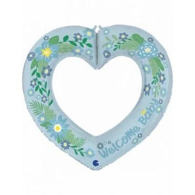 41” Baby boy Linky Heart Shaped Foil Balloon  New Baby.  Baby Shower decor - Image 1 of 2