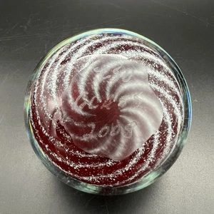 ISU Art Glass Paperweight In Red And White Swirl From 2008 2.5” x 2.25” - Picture 1 of 13