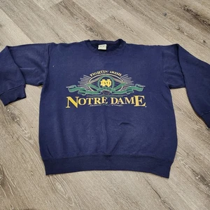 Vintage Notre Dame Fighting Irish Crewneck Sz Large Blue Made In USA Sweatshirt - Picture 1 of 13