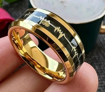 Anillo de banda unisex de tungsteno de acero inoxidable en tono dorado (EE. UU.) 1 PIEZA Foto 1 de 4