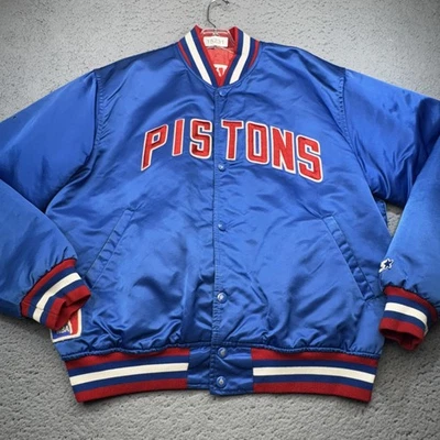 Chaqueta De Colección Detroit Pistons Para Hombre Grande Azul NBA Baloncesto Starter Años 90 Satinado Foto 1 de 4