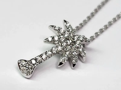 Блестящий 13,9-13,3 кВт золото 16x10 мм 0,23 карата. Ожерелье с подвеской в виде пальмы с бриллиантами 16 дюймов - Изображение 1 из 4