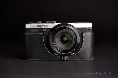 Genuine real Leather Half Camera Case Camera bag cover for Pentax MX-1 MX1 Black - Image 1 of 4