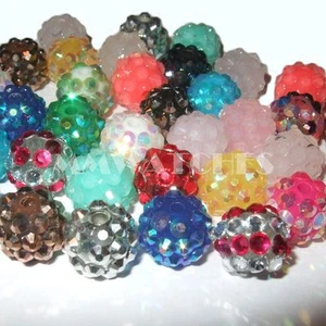10 X ROUND SHAMBALLA RESIN RHINESTONE DISCO BALL BEADS 12mm. OVER 25 COLOURS B10 - Picture 1 of 27