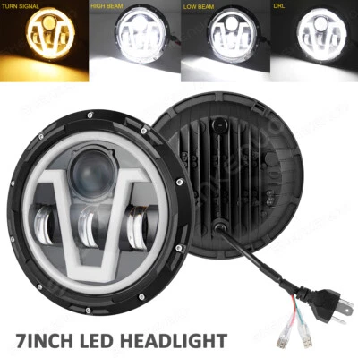 Par de faros LED redondos de 7 pulgadas DRL haz alto bajo para GMC C15/C25 C35 1975-1978 Foto 1 de 4