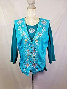 Vintage Bob Mackie Embroidered Purple Daisy Vest with Daisy embroidered 2 piece - Picture 1 of 12