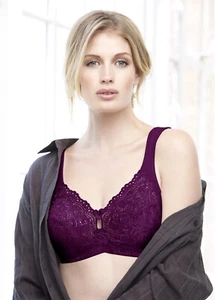 Glamorise 1125 Elegance All Over Lace No Wire Bra - Plum 50H - Picture 1 of 4