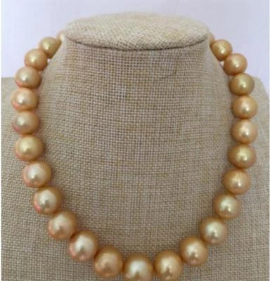GORGEOUS HUGE 12-13MM SOUTH SEA ROUND GOLD PEARL NECKLACE 18INCH - Image 1 of 4