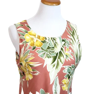 Hilo Hattie Dress Hawaiin Tropical Floral Silk Salmon Pink Sleeveless Size M - Picture 1 of 10