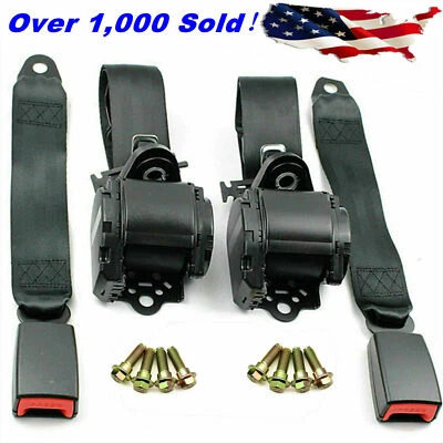Retractable 3 Point Safety Seat Belt Straps Car Vehicle Adjustable Belt Kit 2Set - Image 1 of 4
