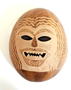 Hand Crafted COCONUT SHELL Bowl Carved Mask, Collectible Wall Hanging Decoration - Picture 1 of 10