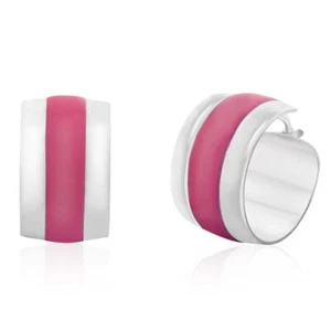 Sterling Silver Pink Enamel On Wide Hoop Earrings - Picture 1 of 2