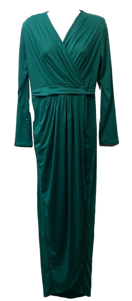 Maxi Vestido Grande KOH KOH Mujer Manga Larga Formal Envolvente Drapeado Cóctel Cuello en V Foto 1 de 4
