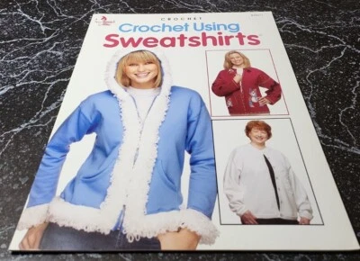 D4 ANNIE'S ATTIC 2004, CROCHET USING SWEATSHIRTS CROCHET PATTERN LEAFLET  - Image 1 of 2