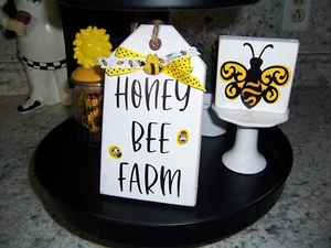 Honey Bee Farm sign Tiered Tray Farmhouse Style Kitchen summer decor - Picture 1 of 2