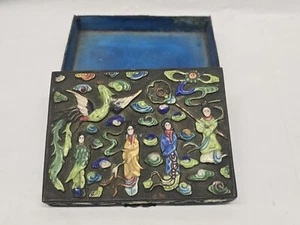 Antique Chinese Cloisonne Enamel Metal Trinket Box Copper 1920s - Picture 1 of 24