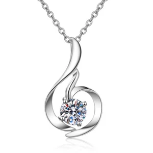 "Cadena colgante de moissanita de corte redondo real con acabado oro blanco de 14 K de 18" para mujer - Imagen 1 de 8