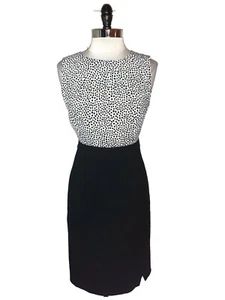 TALBOTS Size 8 Sheath Dress Black Ivory Polka Dots Sleeveless Knee Length - Picture 1 of 7