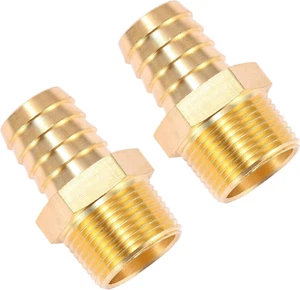 2 Pack Brass Hose Fitting, Adapter, 1" Barb X 1" NPT Male Pipe - Picture 1 of 12