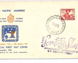 AUSTRALIA FDC 1948 PACIFIC JAMBOREE Boy Scouts *Wonga Park* CDS ILLUSTRATED YM67 - Picture 1 of 10