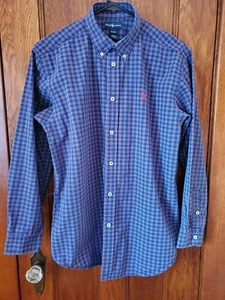 Ralph Lauren Hemd Herren XL Button Down blau kariert 100% Baumwolle - Bild 1 von 8
