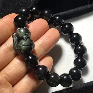 1 Pcs Colorful Natural Obsidian Quartz Crystal Beads Bracelet &Fox Reiki Healing - Picture 1 of 6