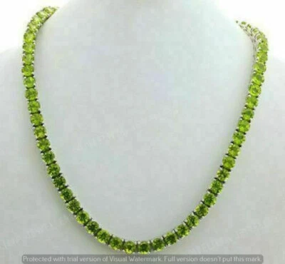 Collar de tenis de peridoto simulado redondo de 25 quilates para mujer enchapado en plata de ley 925 Foto 1 de 4